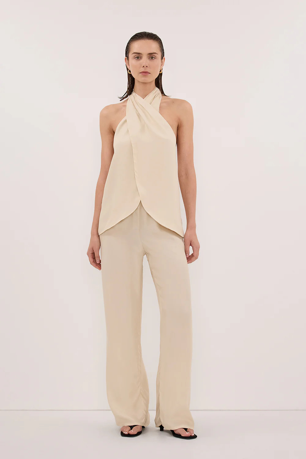 ADDIE STRAW CUPRO HALTER TOP | DISSH