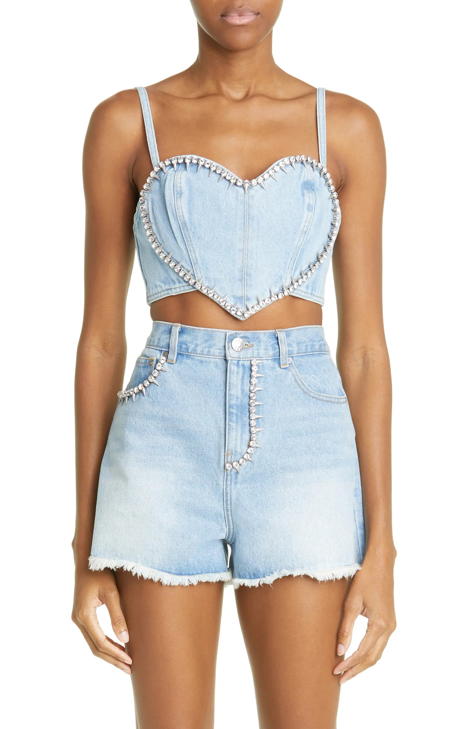 Crystal Spike Denim Heart Top | Nordstrom