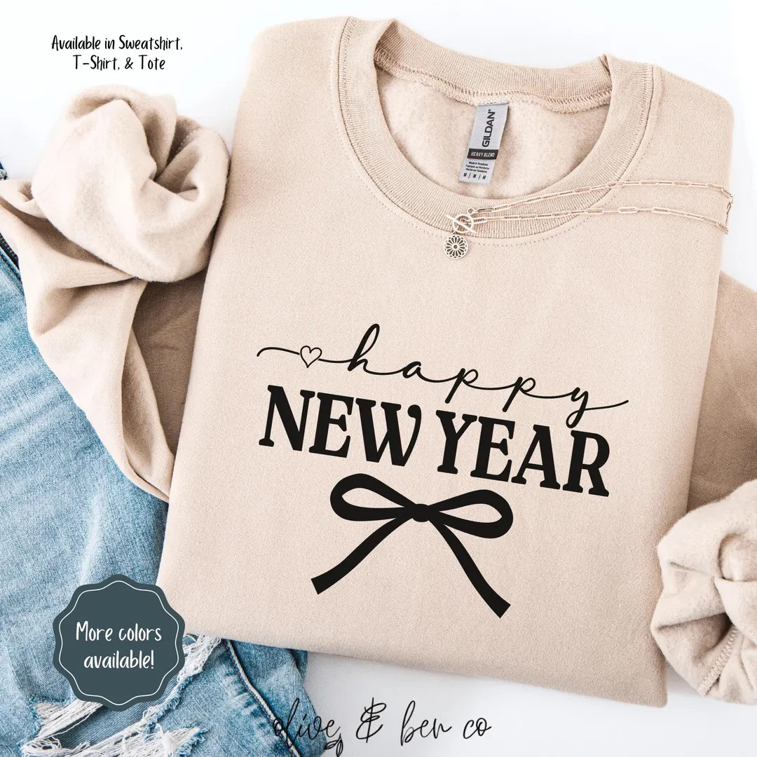 Happy New Year Sweatshirt: Bow Coquette Style, New Year's Eve Shirt, Festive Party Outfit - Etsy | Etsy (US)