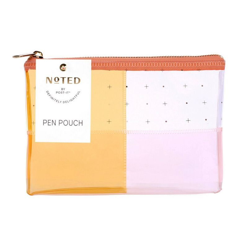 Post-it 1-Zipper Transparent Pencil Pouch Weave Peach/Pink | Target