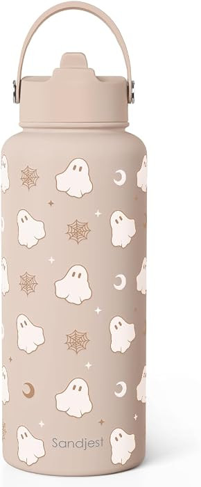 Halloween Boo Stainless Steel Water Bottle 32 Ounces with Lid & Straw, Sport Insulated Bottles fo... | Amazon (US)