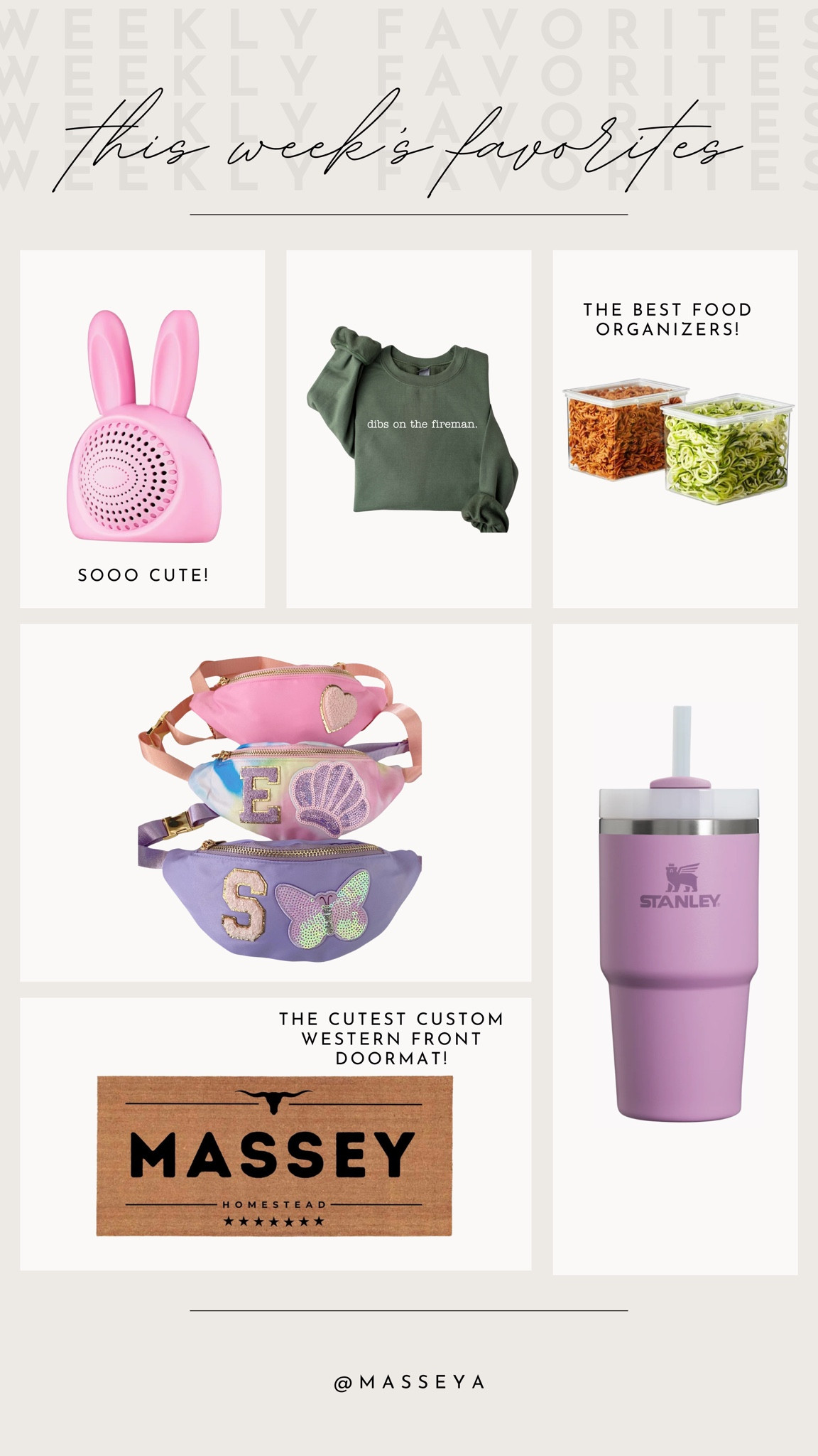 Rounding up this week’s favorites! Love the Bunny Bluetooth speaker, so cute! 

Weekly favorites, bunny speaker, Etsy doormat, Etsy bag, food storage, 

#LTKSeasonal #LTKstyletip #LTKhome