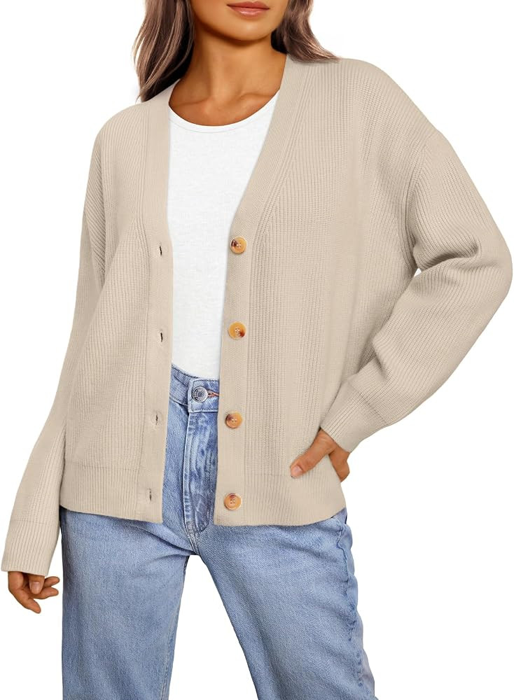 LILLUSORY Women's Cardigan Sweaters 2024 Fall Oversized Open Front Button V Neck Lightweight Card... | Amazon (US)