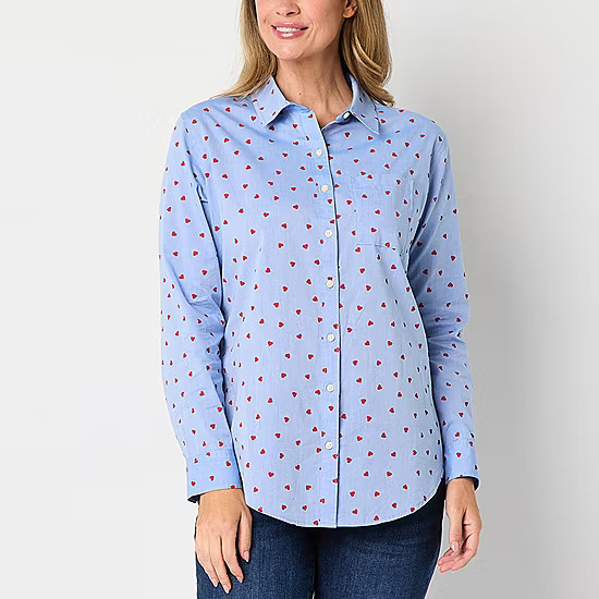 St. John's Bay Womens Long Sleeve Oversized Button-Down Shirt - JCPenney | JCPenney