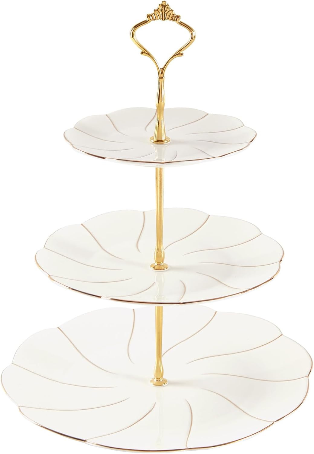 DUJUST Luxury Larger 3-Tier Cupcake Stand Tower, British Style Porcelain Serving Tray with Golden... | Amazon (US)