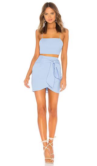 Milah Wrap Skirt Set in Light Blue Top And Light Blue Skirt Mini Skirt Outfit Set | Revolve Clothing (Global)