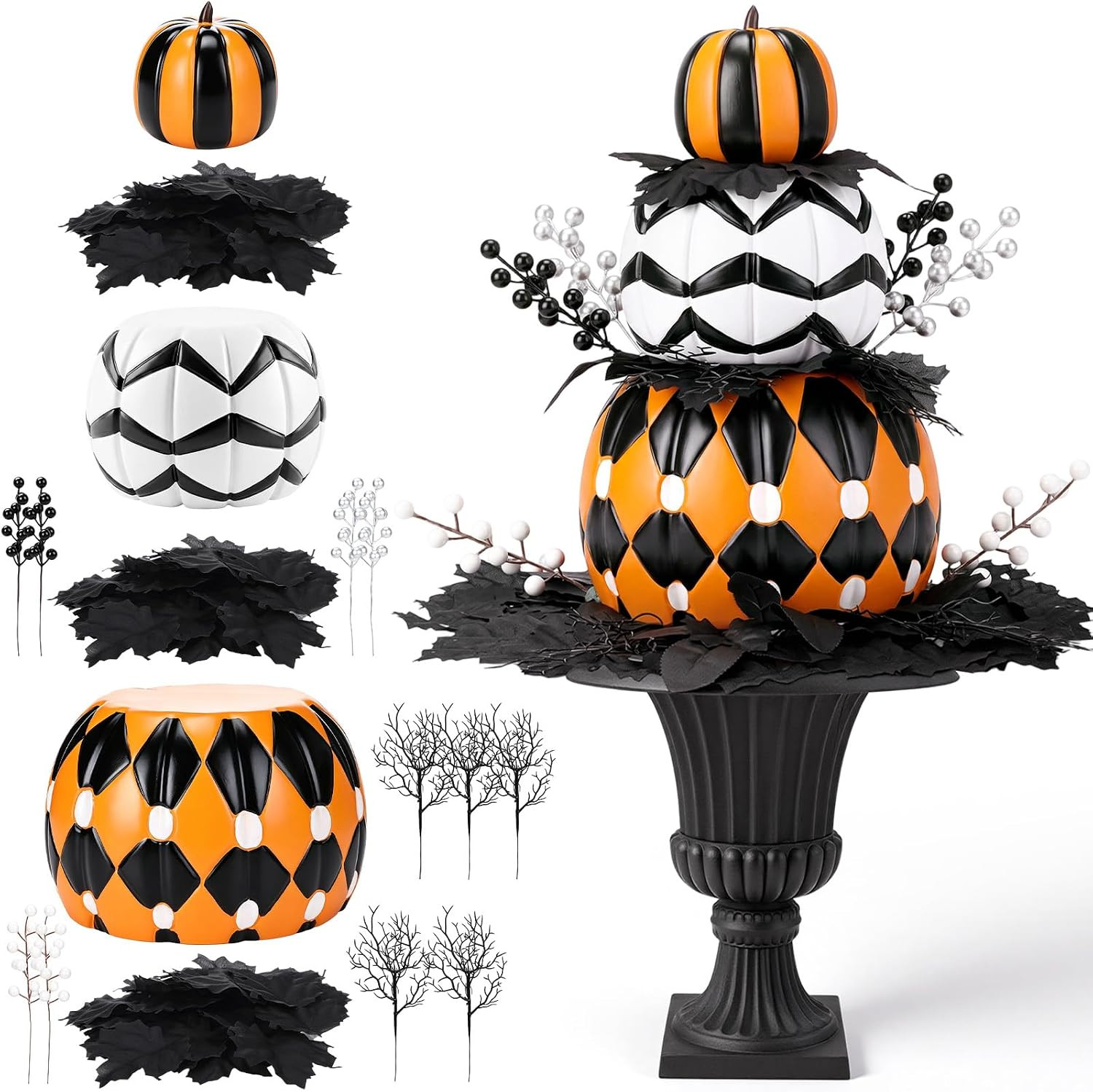 Yookeer 3 Tiers Stacked Pumpkins Halloween Fall Outdoor Decor,Modern Style | Amazon (US)