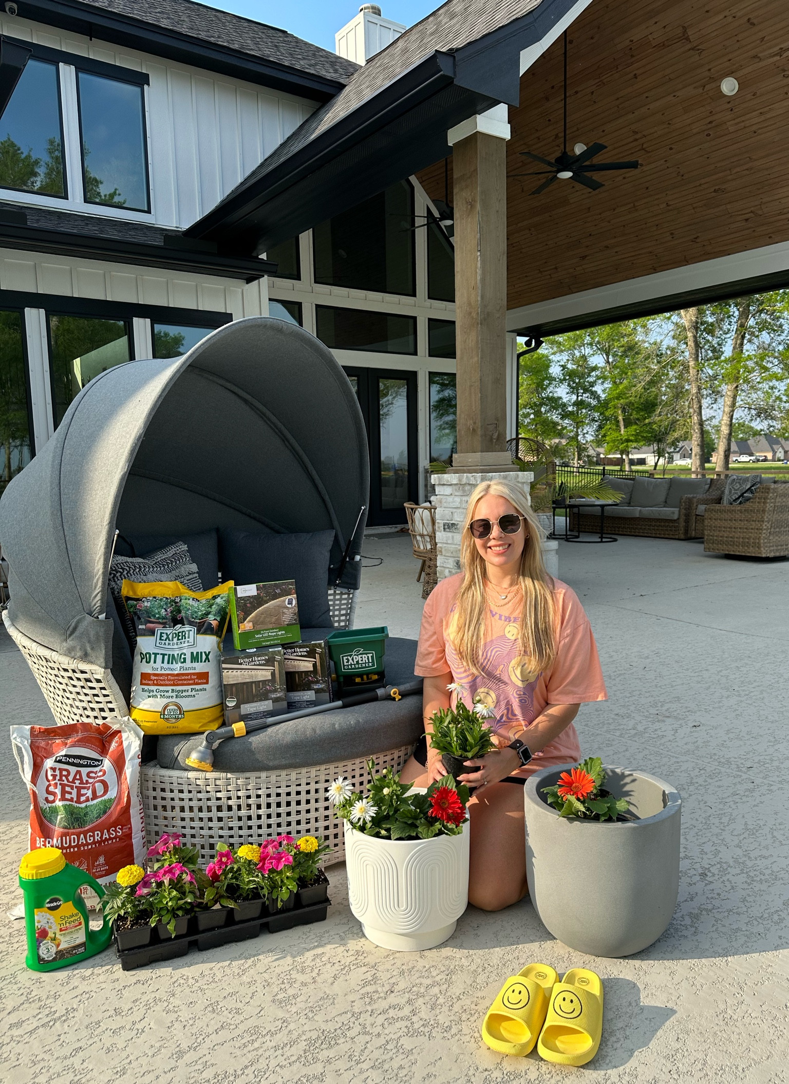 Outdoor Walmart Home faves. #sponsored @walmart #walmart+ #walmart miracle grow, daybed, planter, pot, Bermuda seed, potting mix, outdoor rope lights, solar lights. 

#LTKSeasonal #LTKFind #LTKhome