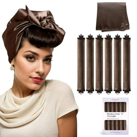 Overnight Hair Curlers Heatless Curls - 6 Pcs No Heat Blowout Curling Rods to Sleep In with Satin Hair Scarf | Walmart (US)