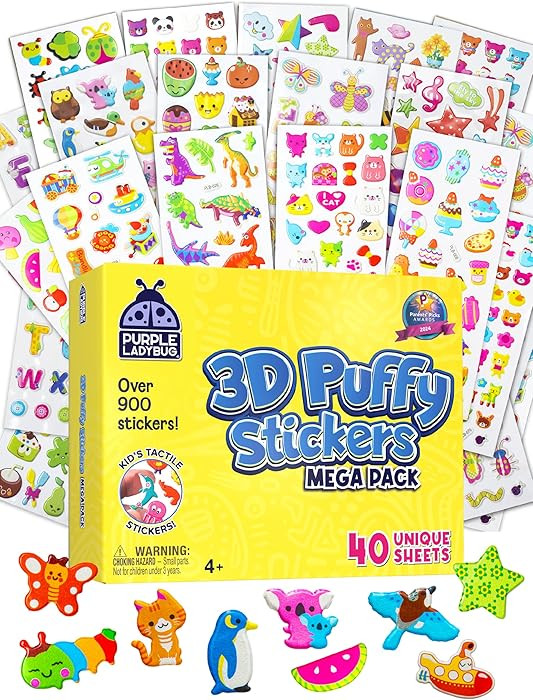 Purple Ladybug 3D Puffy Stickers for Kids - 40 Sheets, 950+ Foam Stickers for Toddler Girls & Boy... | Amazon (US)