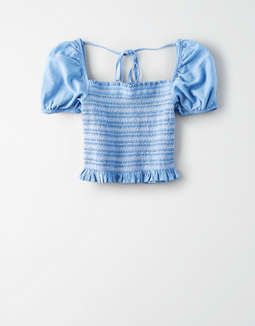 AE Neon Short Sleeve Smocked Top | American Eagle Outfitters (US & CA)