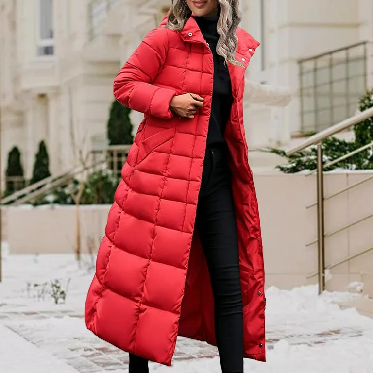 Women Long Puffer Coat Winter Warm Quilted Hooded Jacket Long Sleeve Full Length Padded down Outw... | Walmart (US)