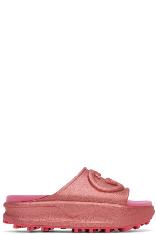 Pink Glitter Interlocking G Slides | SSENSE