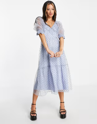 Topshop spot taffeta occasion dress in blue | ASOS (Global)