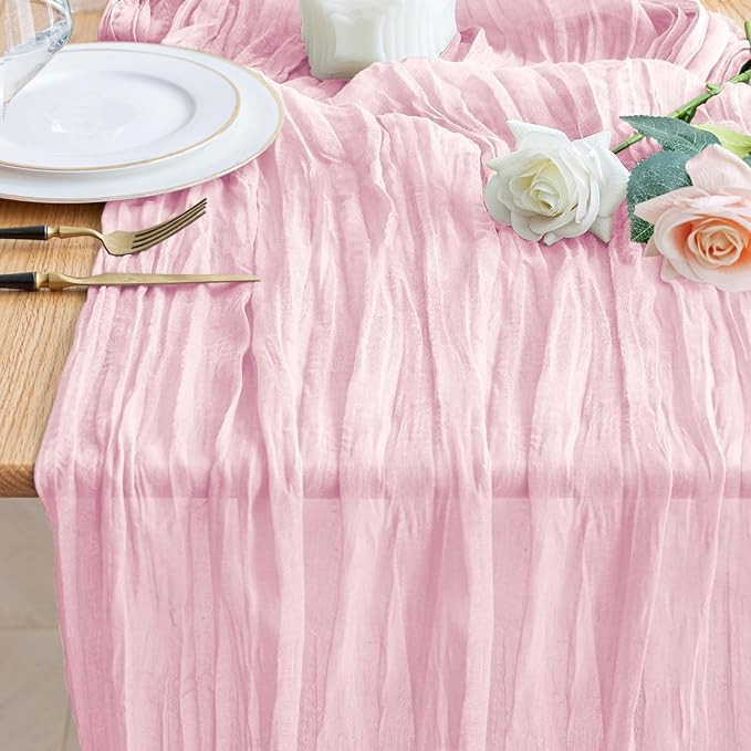 Wokceer Pink Cheesecloth Table Runner Spring 10FT Blushing Pink Boho Gauze Table Runner Easter fo... | Amazon (US)