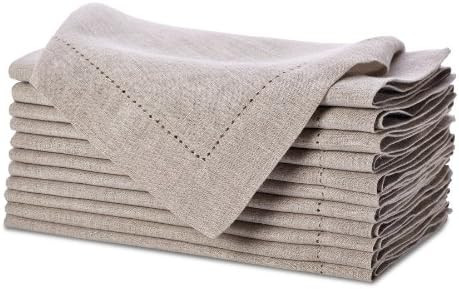 COTTON CRAFT Classic Linen Set of 12 Oversized Handmade Hemstitch Dinner Napkins, 20 inch by 20 inch | Amazon (US)