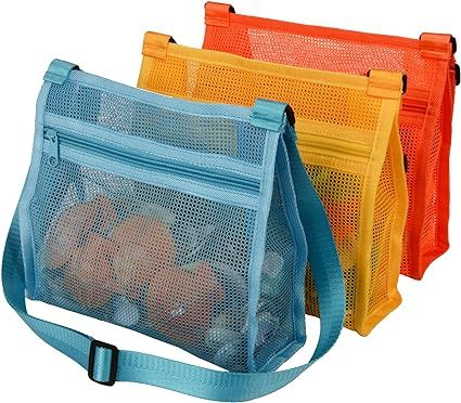 MUYIZI Mesh Bag for Holding Beach Shell,Toys (Blue&Yellow&Orange 3pack) Shell Collecting Bags for... | Amazon (US)