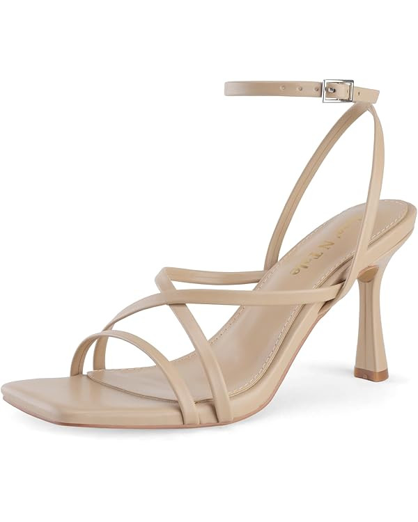 Shoe'N Tale Strappy Heels for Women Stiletto Heeled Sandals Ankle Strap Buckle Square Open Toe Se... | Amazon (US)