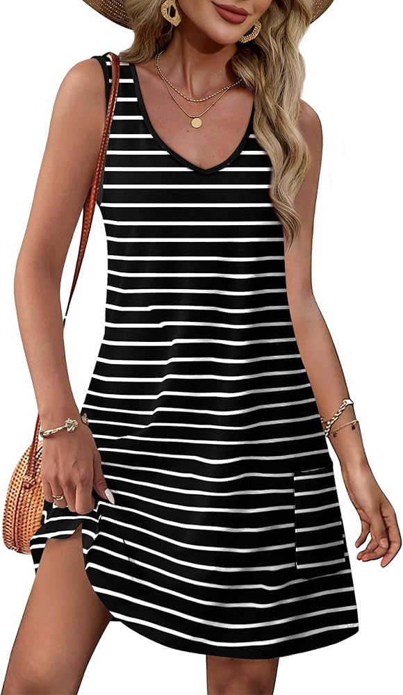 OFEEFAN Womens Summer Dresses 2025 Loose V Neck Sleeveless Sundresses Swimsuit Coverup with Pocke... | Amazon (US)