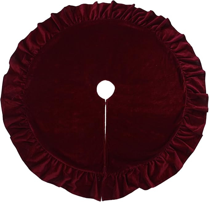 48-Inch Red Velvet Christmas Tree Skirt – Ruffled Holiday Tree Skirt for 6ft to 7.5ft Trees, Vi... | Amazon (US)