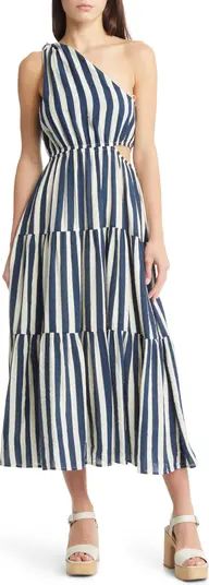 Stripe One-Shoulder Cutout Midi Dress | Nordstrom