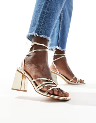 London Rebel Audrey strappy heeled sandal in gold | ASOS (Global)