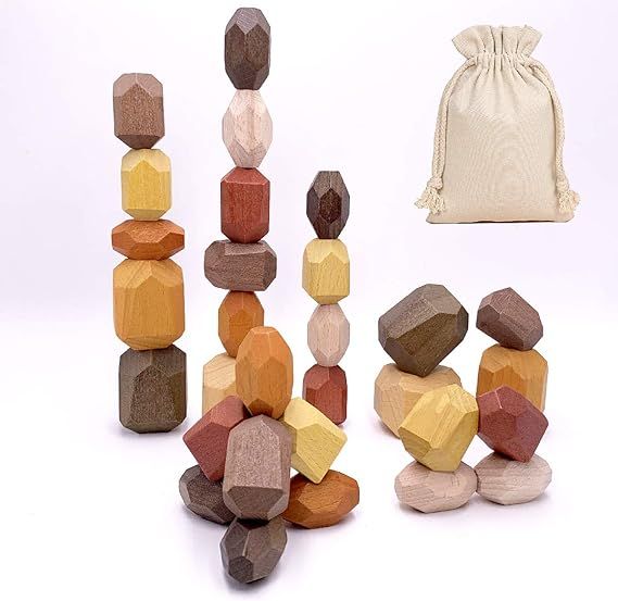 RubRab Wooden Rocks Stones Tumi ISHI Wood Balancing Stacked Stone Building Block Montessori Toys ... | Amazon (US)