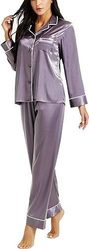 LONXU Womens Silk Satin Pajamas Set Button Down Sleepwear Loungewear XS~3XL | Amazon (US)