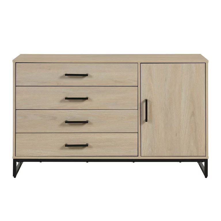 Mainstays Industrial 4 Drawer Dresser W/ Door Cabinet, Beige Oak - Walmart.com | Walmart (US)