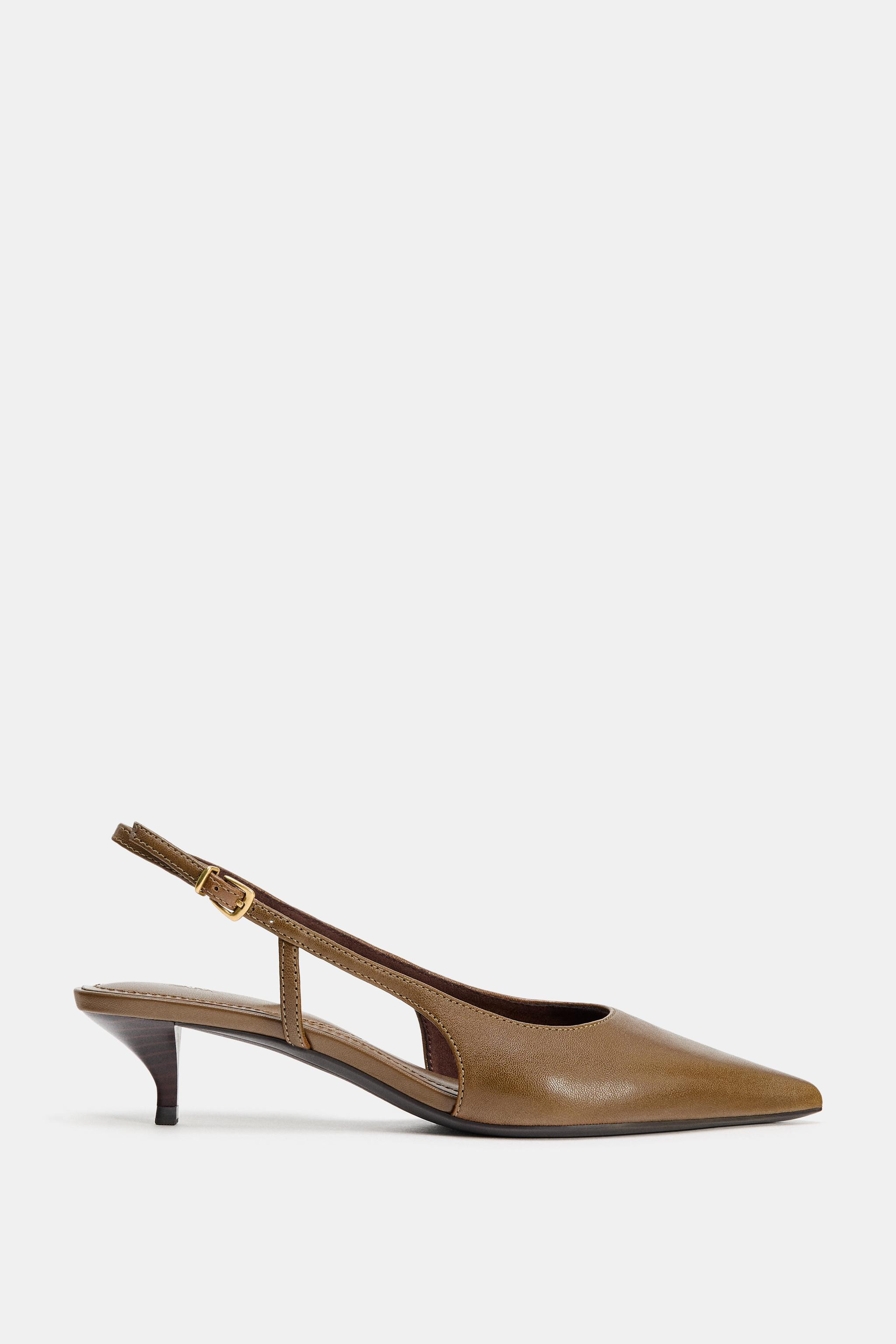 LEATHER KITTEN HEEL SHOES | Zara US