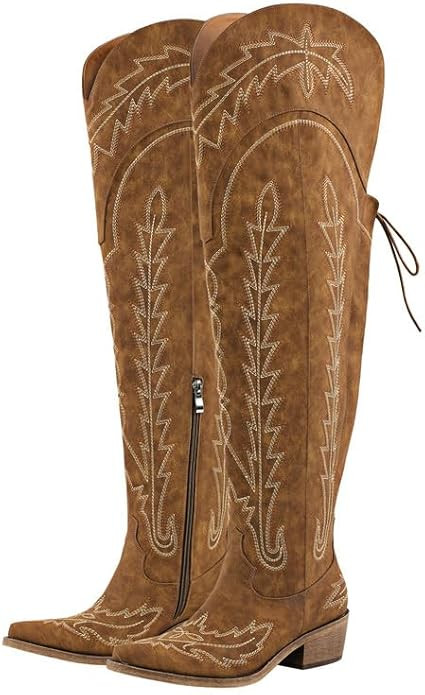 sexytag Cowgirl Boots Thigh High Wide Calf Embroidered Western Cowboy Boots | Amazon (US)