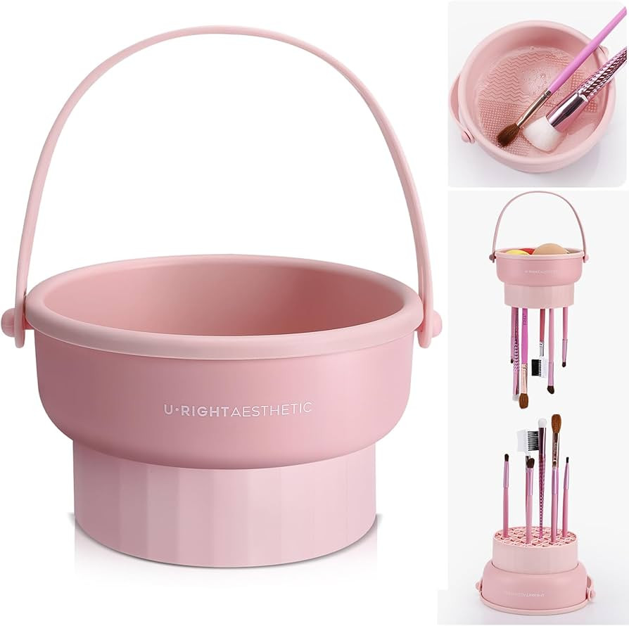 Makeup Brush Cleaner Mat 3 in 1 Silicone Makeup Brush Cleaner Bowl Cosmetic Brushes Cleaning Tool... | Amazon (US)