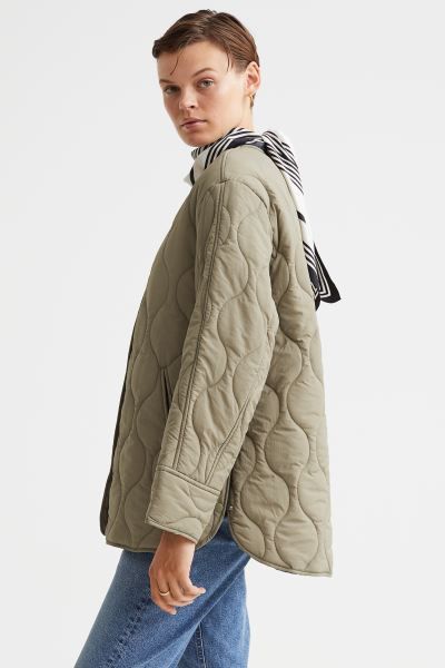 Quilted Jacket - Light green-beige - Ladies | H&M US | H&M (US + CA)