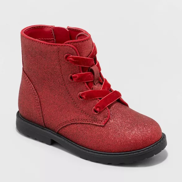 Toddler Girls' Giovanna Zipper Slip-On Lace-Up Combat Boots - Cat & Jack™ Red 8 | Target