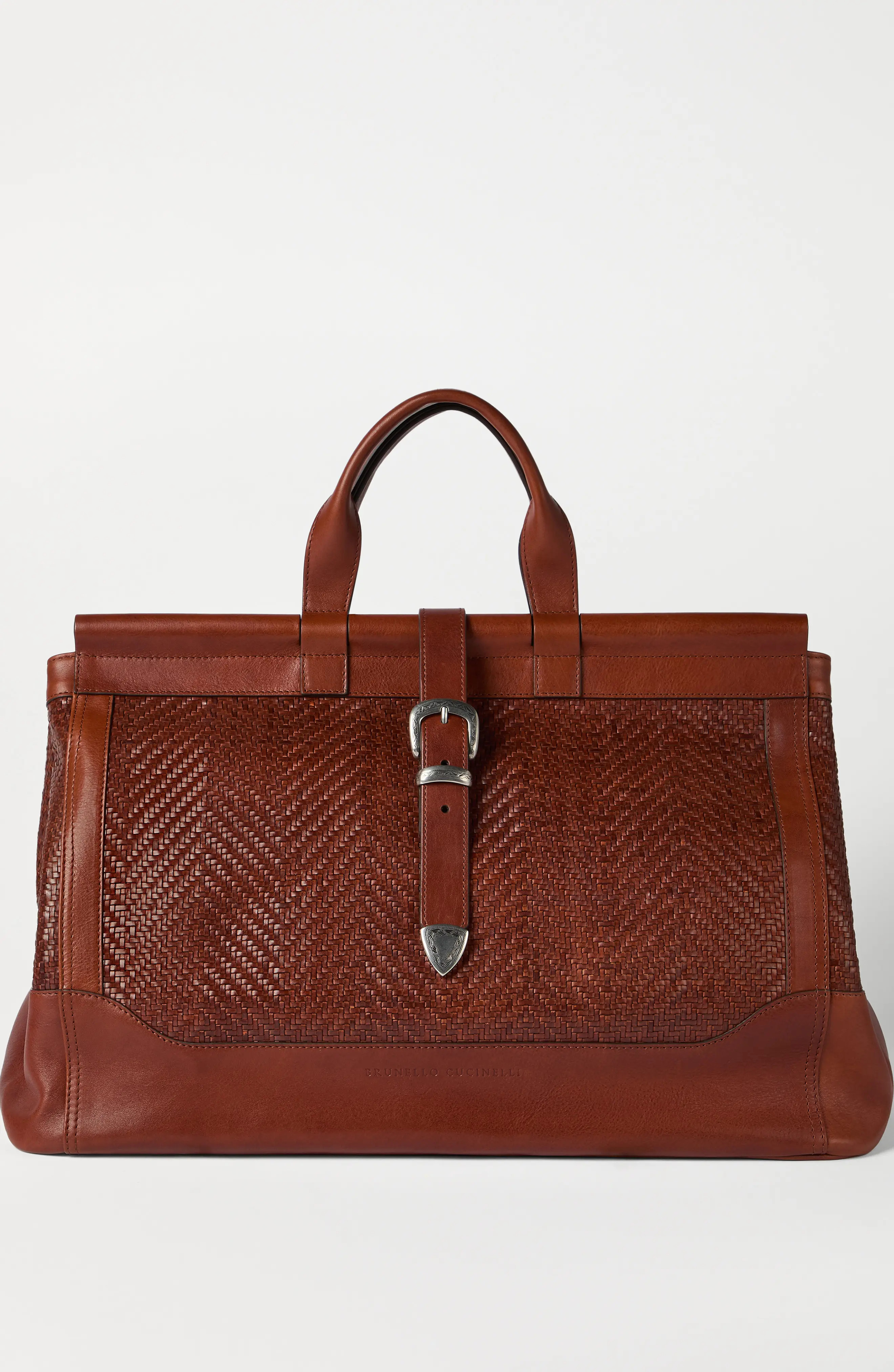 Brunello Cucinelli Braided leather and cowhide bag in Cognac at Nordstrom | Nordstrom