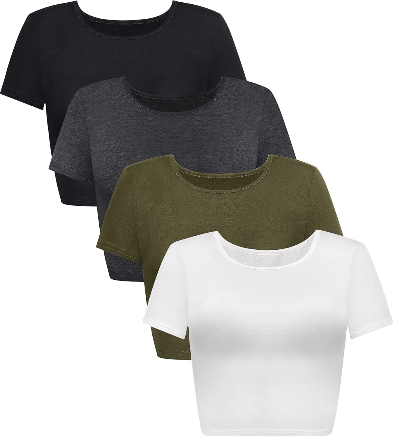 4 Pack Women's Basic Tight Short Sleeve Women Cute Trendy Crop Tops Scoop Neck Crop for Women or ... | Amazon (US)