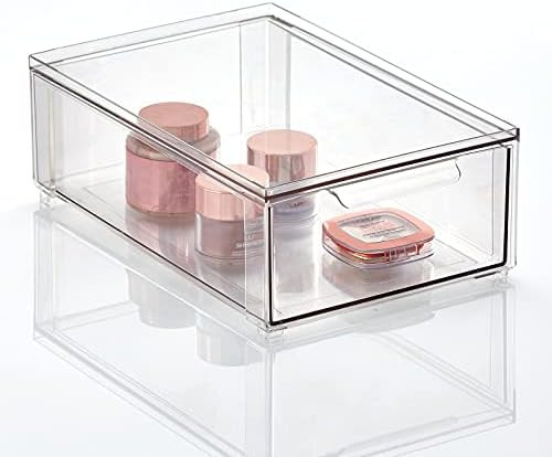 mDesign Plastic Stackable Bathroom Storage Box with Pull-Out Drawer - Container for Organizing Ha... | Amazon (US)