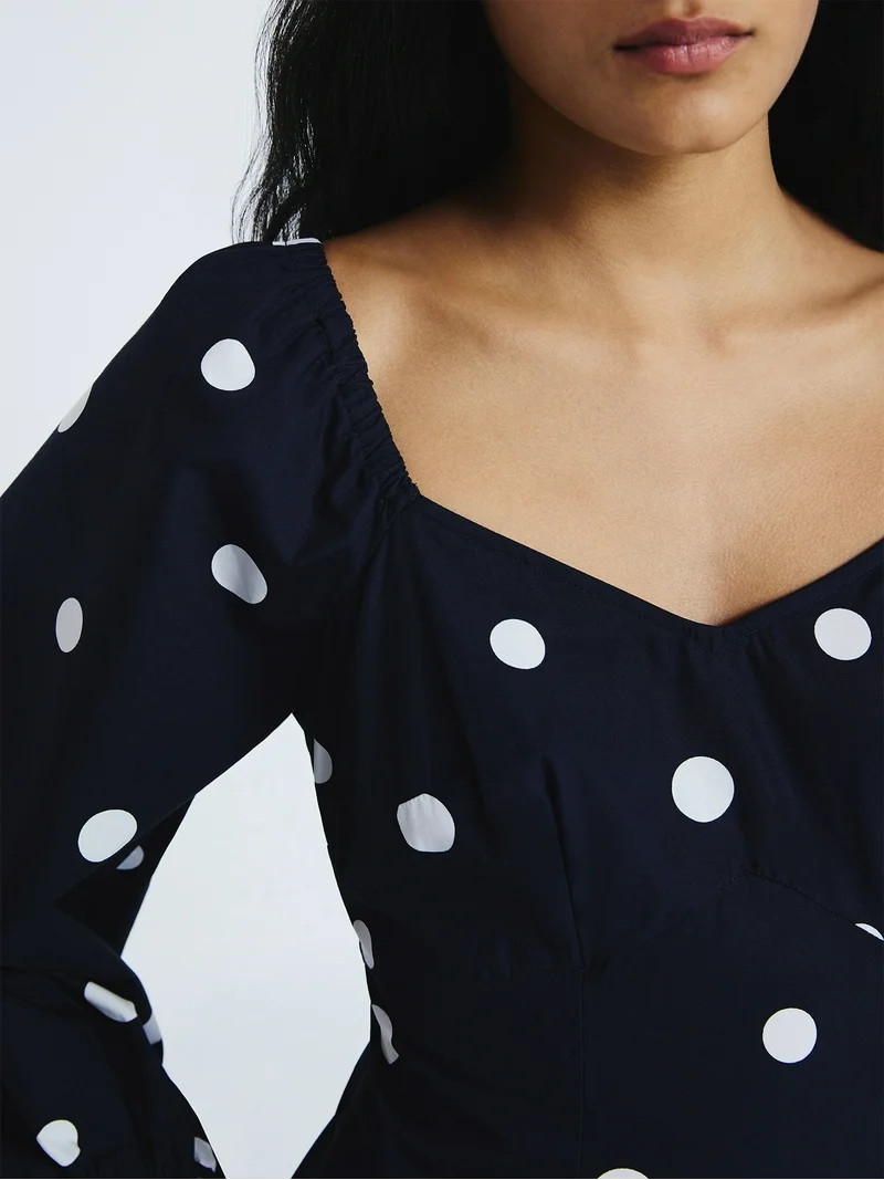 Free Assembly Women's and Women's Plus Cotton Polka Dot Maxi Dress with Puff Sleeves, Size-XS-4X | Walmart (US)