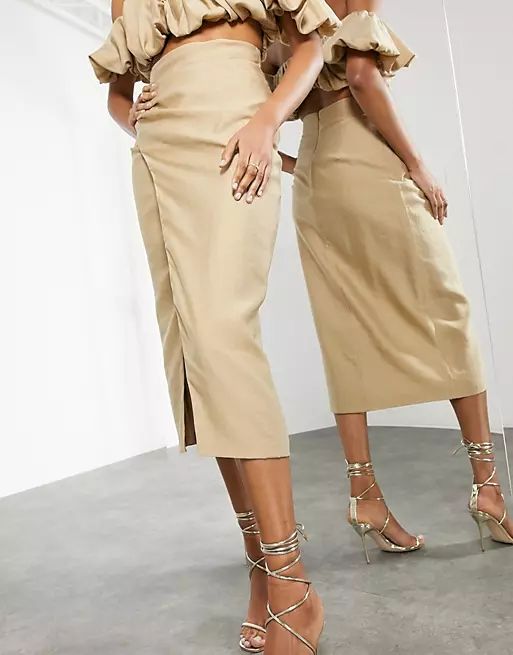 ASOS EDITION split side coordinating midi skirt in caramel | ASOS (Global)