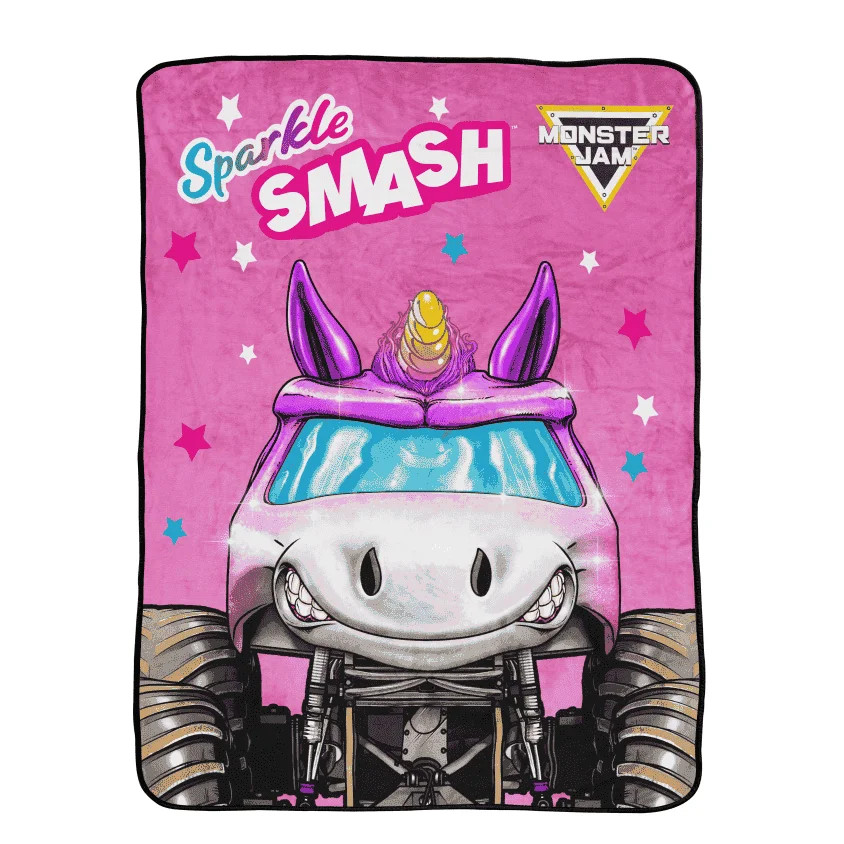 Monster Jam Sparkle Smash 46" x 60" Coral Fleece Throw Blanket, Kids, Polyester, Pink, Feld Enter... | Walmart (US)