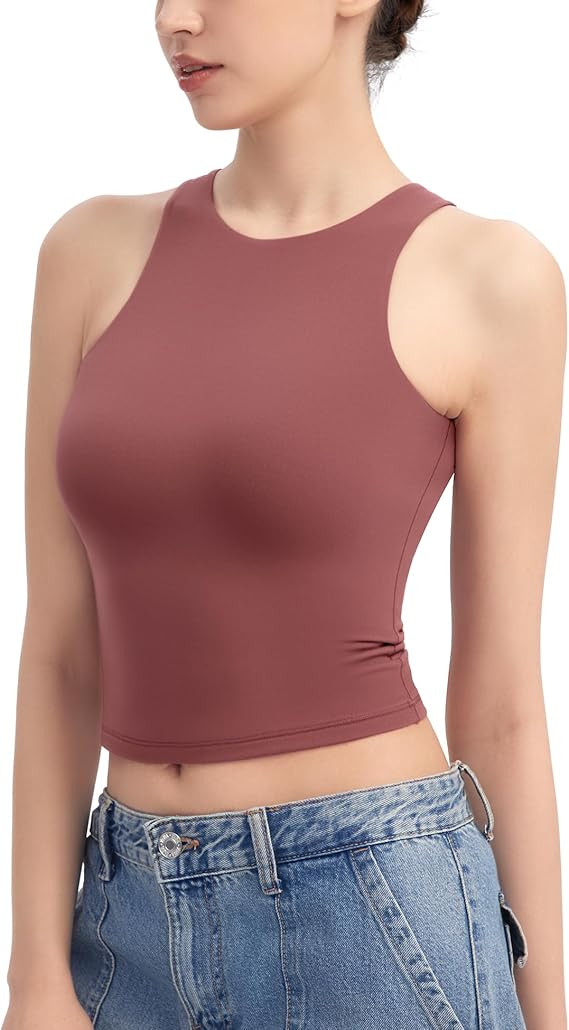 PUMIEY Women's High Neck Tank Top Sleeveless Summer Crop Tops for Women Smoke Cloud Pro Collectio... | Amazon (US)