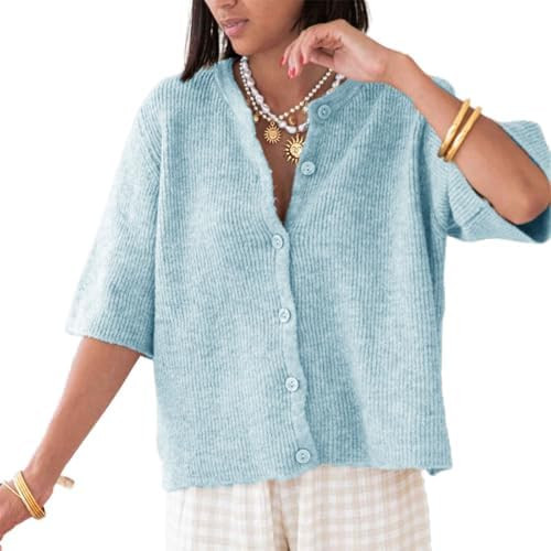 Women Y2K Cardigan Sweater Short Sleeve Button Down Ribbed Knit Crop Top Fall Winter Going Out Sw... | Amazon (US)