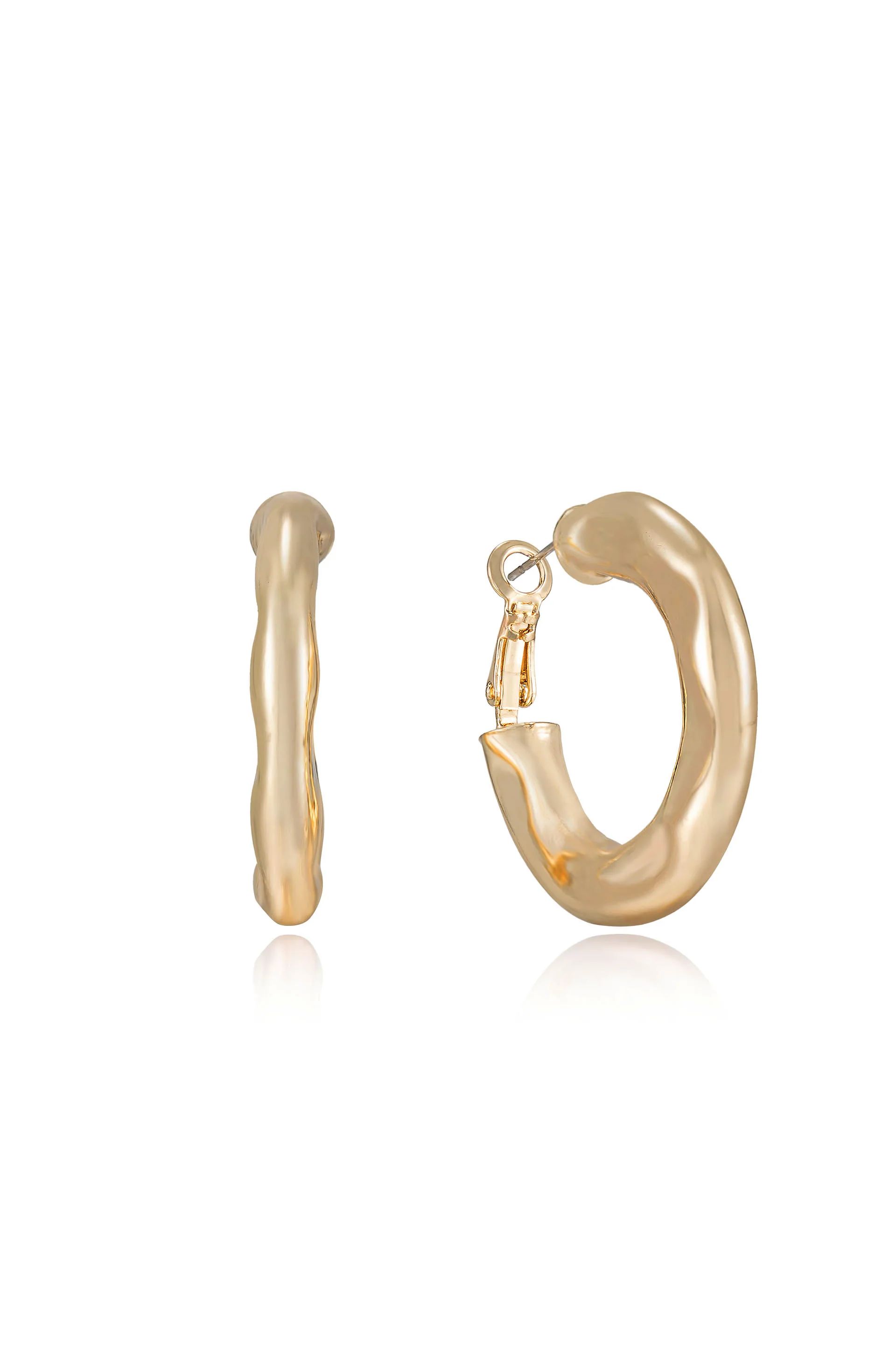 Soft Golden Textured 18k Gold Plated Hoop Earrings | Ettika