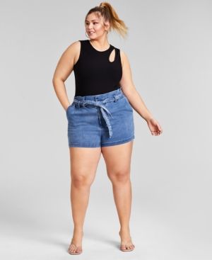 Nina Parker Trendy Plus Size Paper Bag Waist Shorts, Created for Macy's | Macys (US)