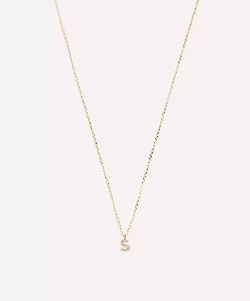 9ct Gold S Diamond Initial Pendant Necklace | Liberty London (UK)