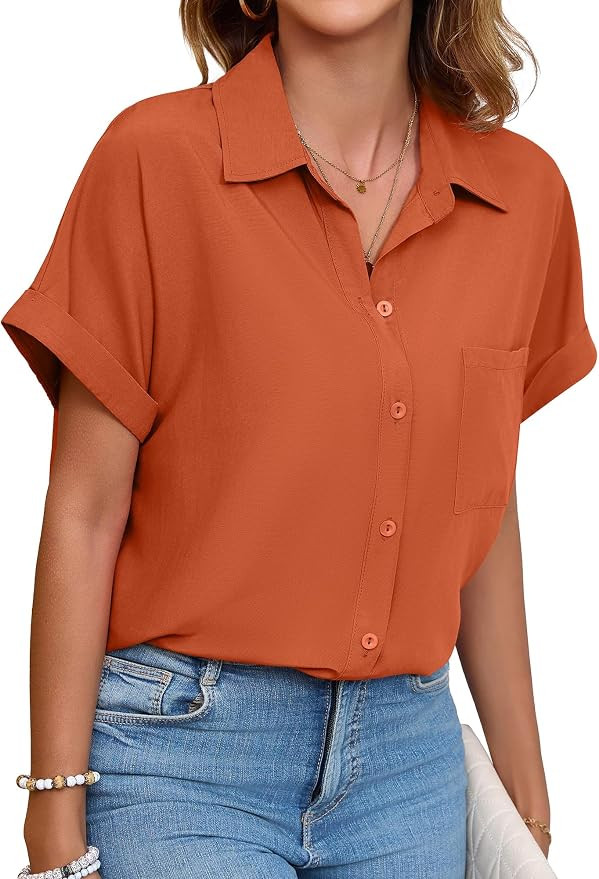 Poplab Womens Button Down Shirts Short Sleeve Work Blouse Casual Collared Office Shirt with Pocke... | Amazon (US)