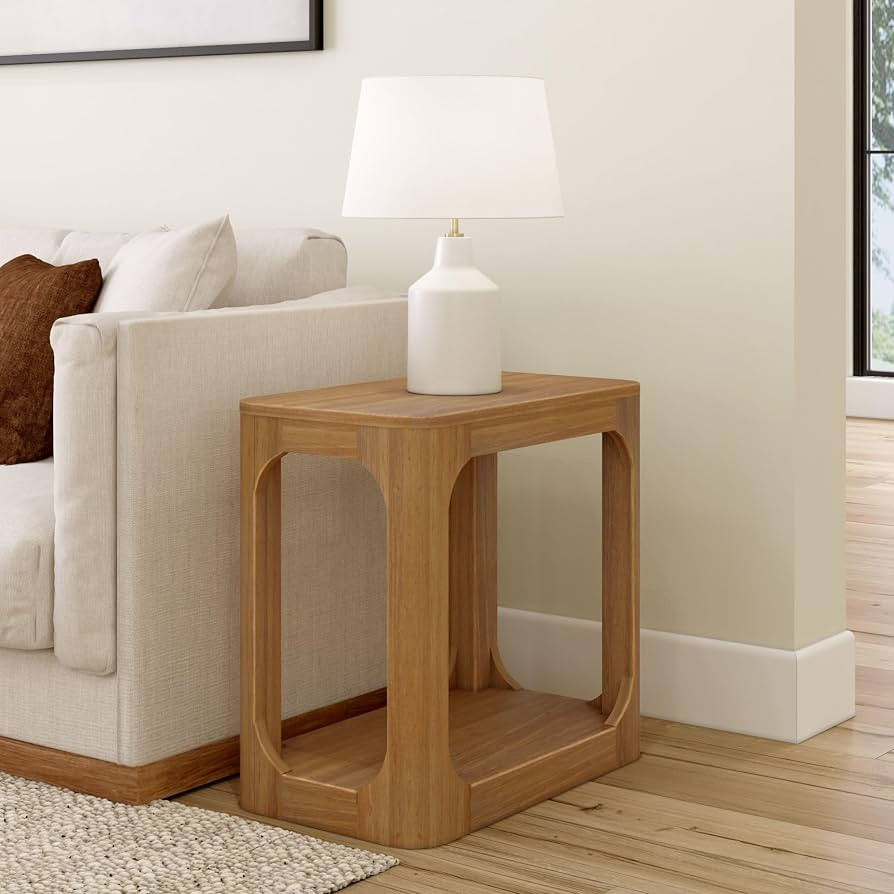 Amazon.com: Plank+Beam Forma Rectangular Side Table, with Shelf, Pecan | Non-Toxic Finishes, Versatile Design, Modern Style, Solid Wood : Home & Kitchen | Amazon (US)