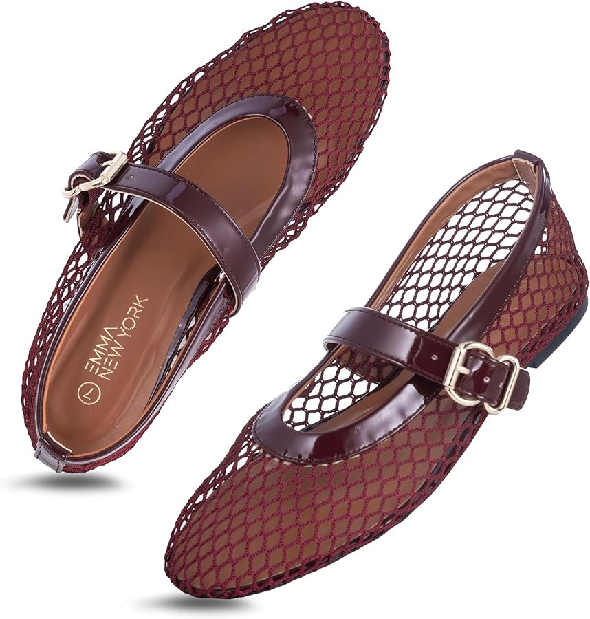 Women’s Mesh Ballet Flats – Fishnet Mary Jane Flats with Adjustable Buckle Strap, Breathable ... | Amazon (US)