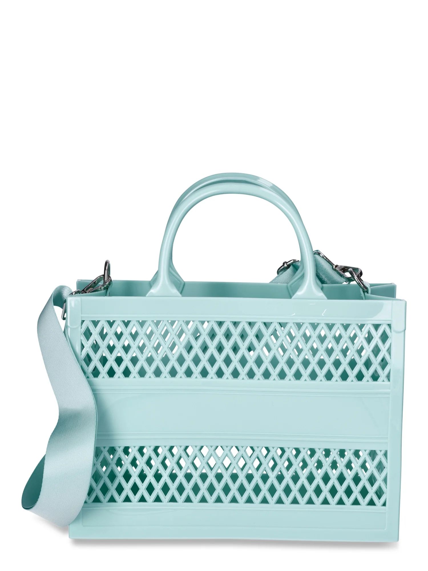 No Boundaries Women's Lattice Jelly Tote Bag with Shoulder Strap, Aqua Summer | Walmart (US)