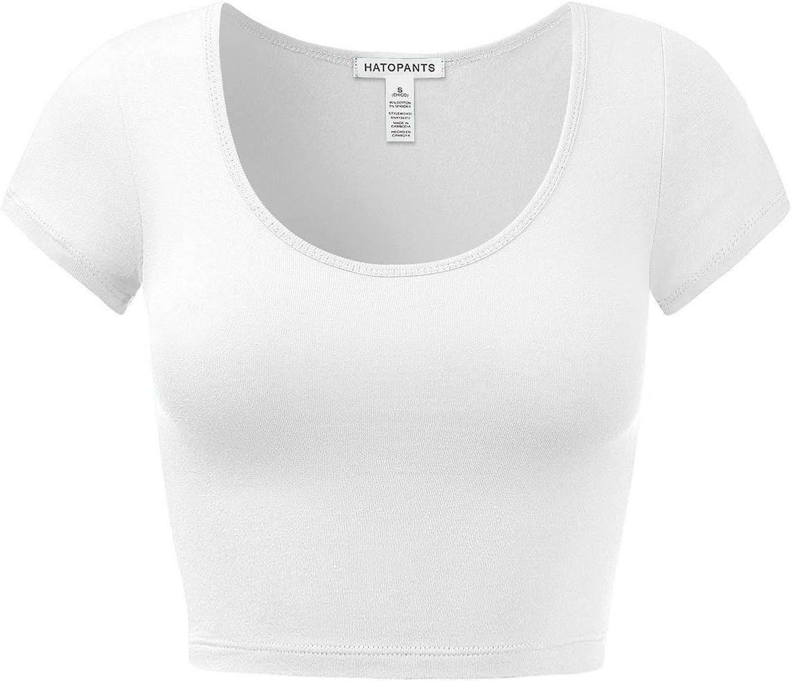 Women's Cotton Basic Scoop Neck Crop Top Short Sleeve Tops | Amazon (US)